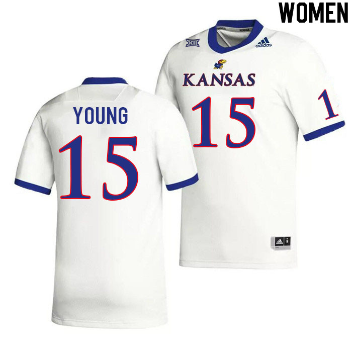 Women #15 Craig Young Kansas Jayhawks College Football Jerseys Stitched Sale-White